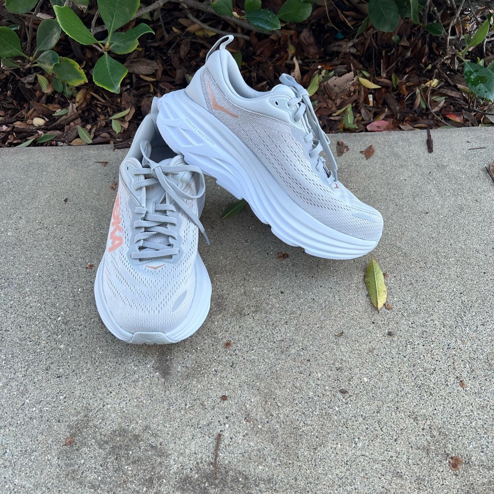 Hoka Women's Light Gray and Pink Athletic Shoes